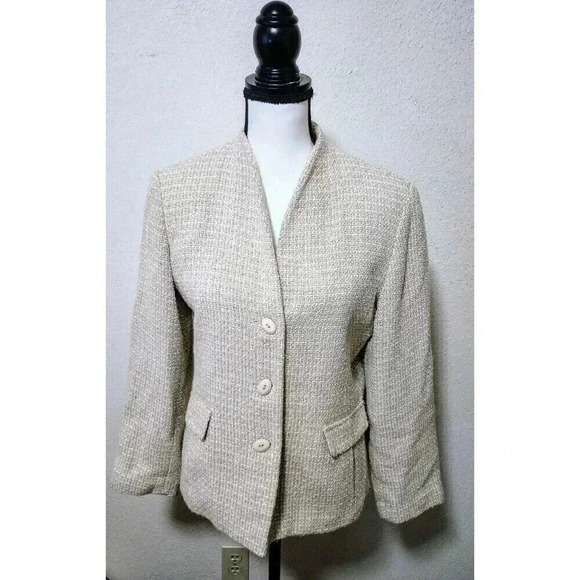 Coldwater Creek Jackets & Blazers - Coldwater Creek Jacket Tan Wool Blend Button Lined Blazer Oval Buttons Size 8